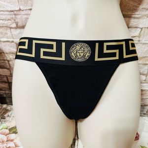 Versace Black Greca Border Thong Size 2 - Medium new with tags